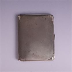 1930s silver cigarette case, of rectangular form with rounded corners, with engine turned ...