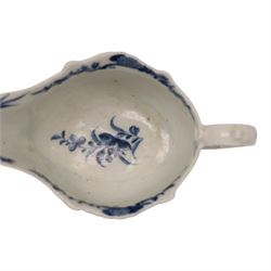 Worcester blue and white cream boat, decorated in the Two Porter Landscape pattern, circa 1765-1775, L13.5cm