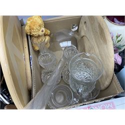 Angle pose style light, dressing table mirror with barley twist decoration, glassware, ceramics and other collectables, in four boxes 