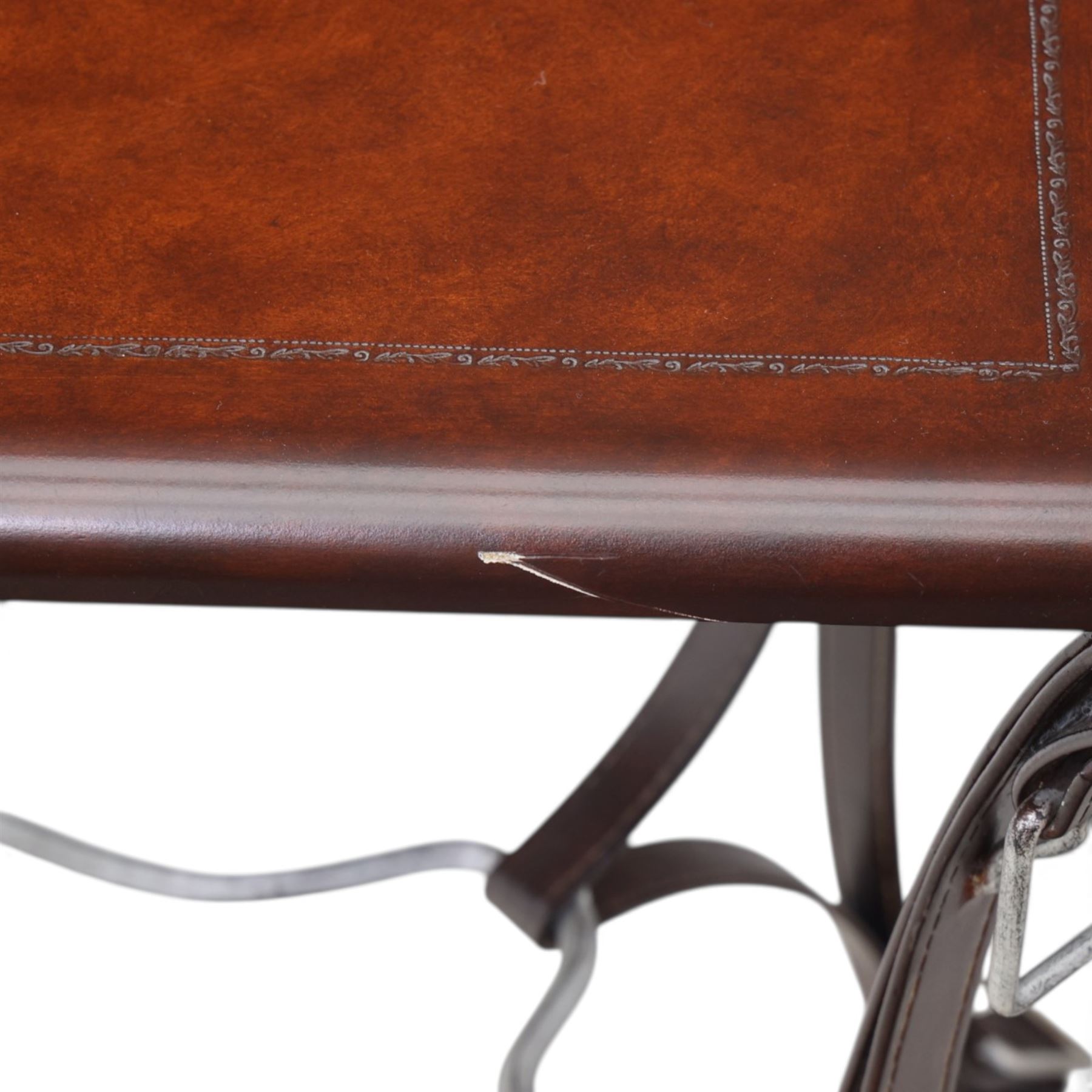 And So To Bed - pair of 'Handel' bedside or lamp tables, faux leather metal supports