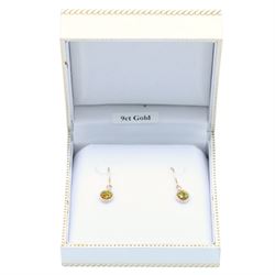 Pair of 9ct gold opal pendant earrings, boxed