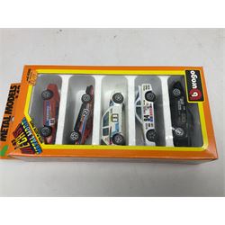 Corgi - thirty-four modern die-cast models including cars, commercial vehicles, racing cars, sports cars, car transporters etc; all boxed; Bburago boxed set of five cars; four Matchbox Originals blister packs etc