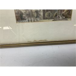 Four framed and glazed pencil sketches, of buildings and street scenes, each approximately overall 32.5cm x 25cm