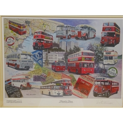  After Paul Atchinson, set of five limited edition colour prints of buses - 'Red Recollections' No.308/500, 'Return to Memory Lane Please' No.180/500, 'Potters Wheels' No.159/500, 'Devoted to Devon' No.15/100 and 'All Cars Stop Here' No.26/500, all signed  