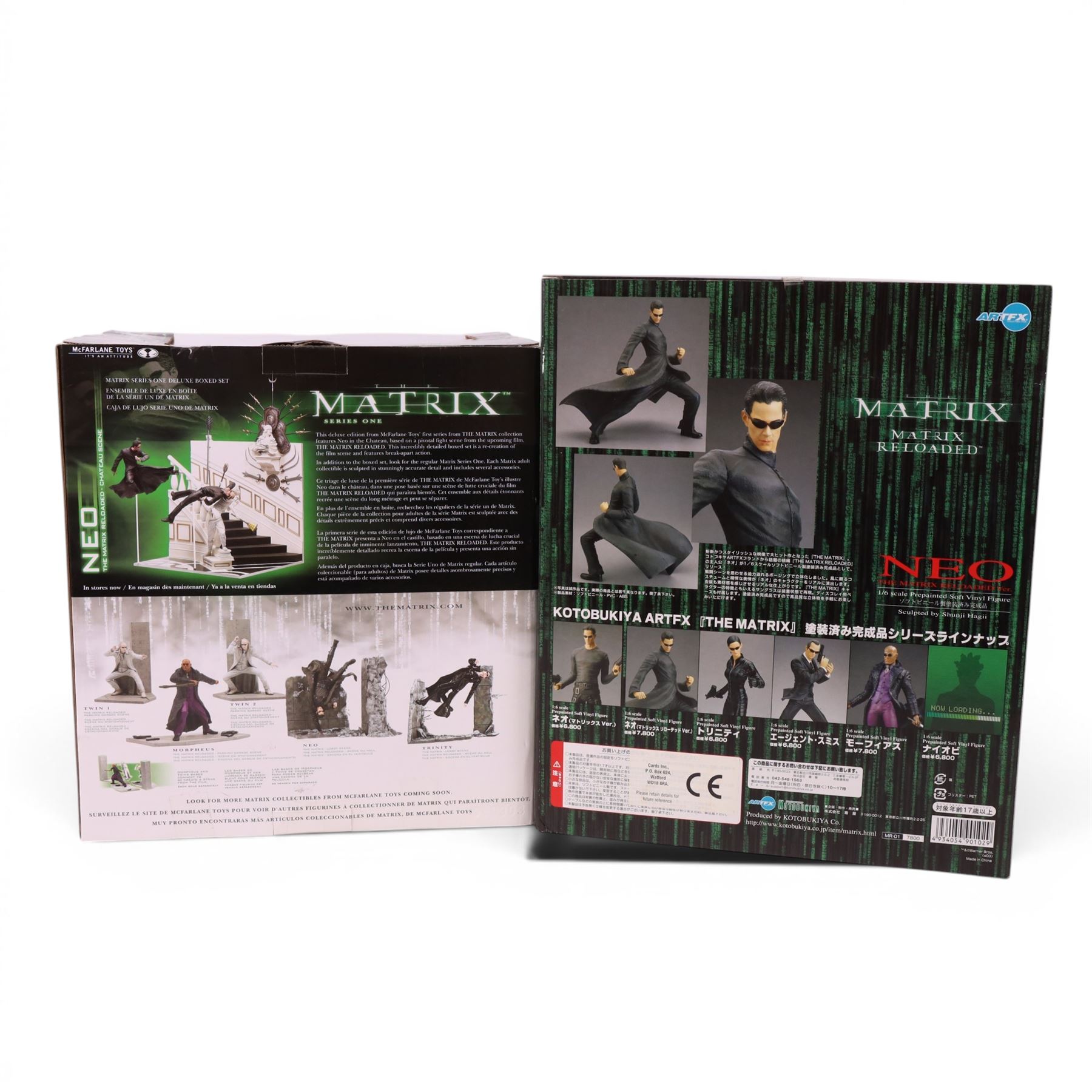 McFarlane Toys The Matrix Series One fight scene figure and a ArtFX Matrix Reloaded 1:6 scale pre-painted vinyl figure, both boxed