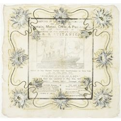 Titanic interest -  Commemorative printed remembrance handkerchief, souvenir in affectiona...