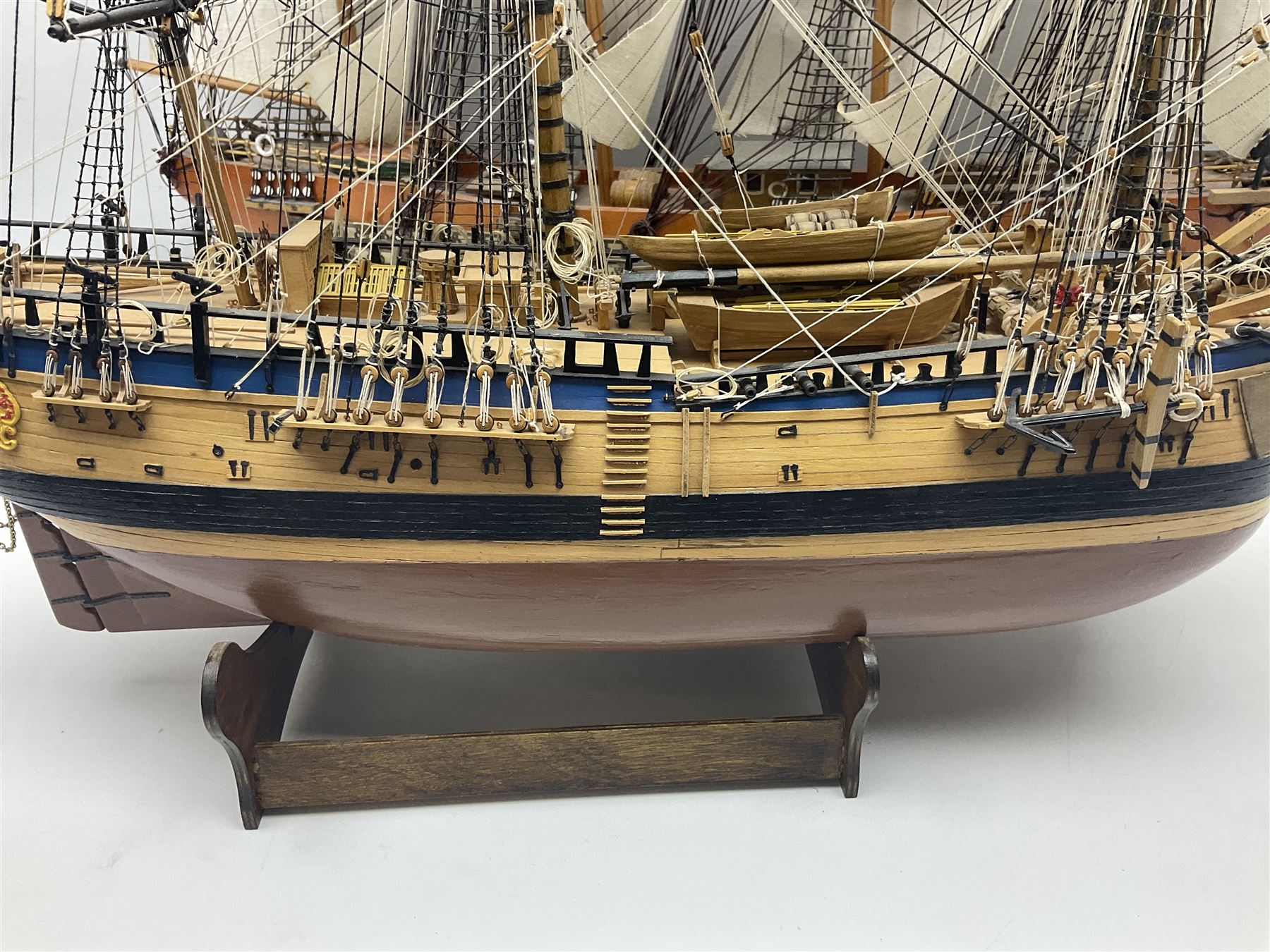 Wooden scale model model of a galleon 'Fragata Siglo XVIII ship, together with three mast scratch built ship and one other, fragata H78cm