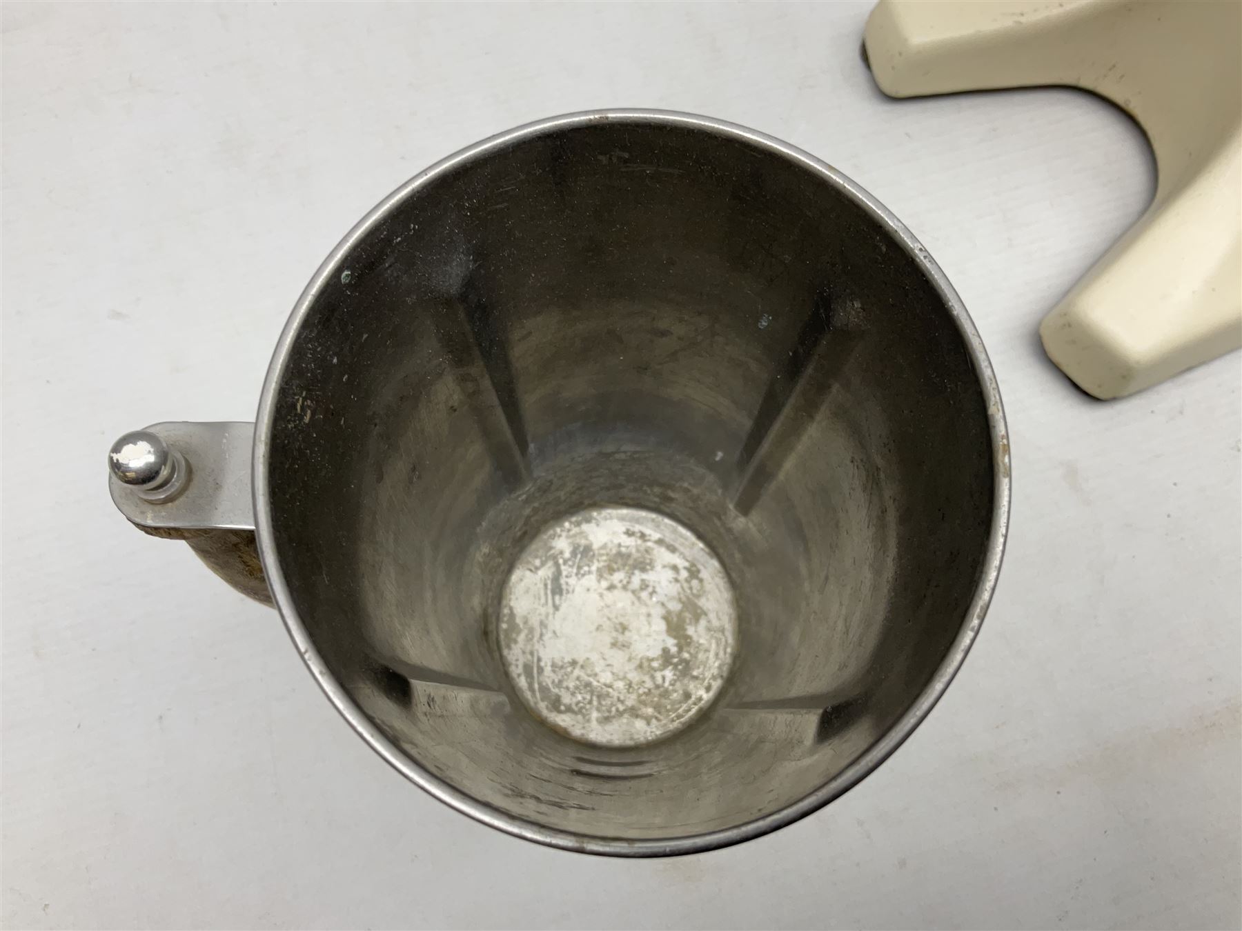 1950s Horlicks advertising shop counter electric mixer, with chrome fittings and stainless steel cup engraved Horlicks with wood handle, H50cm