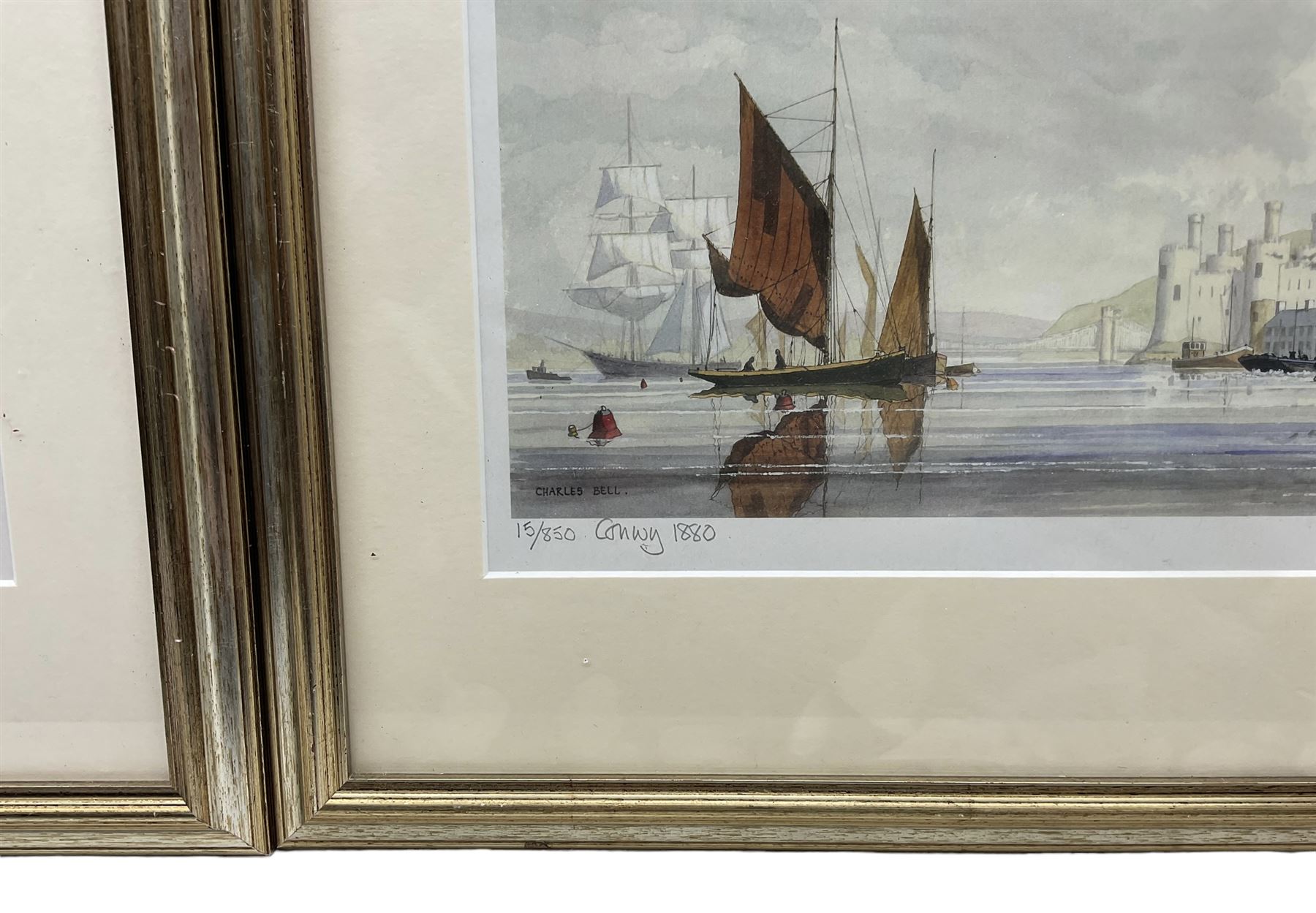 Charles Bell (Welsh Contemporary): 'Boats at Anchor Conwy', pair limited edition prints signed in pencil 28cm x 41cm (2)