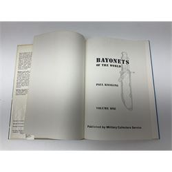 Five reference books on swords and bayonets comprising Skennerton & Richardson: British & Commonwealth Bayonets; Paul Keisling: Bayonets of the World; Leslie Southwick: The Price Guide to Antique Edged Weapons; J. Anthony Carter: Allied Bayonets of World War Two; and Les Armes Blanche (5)