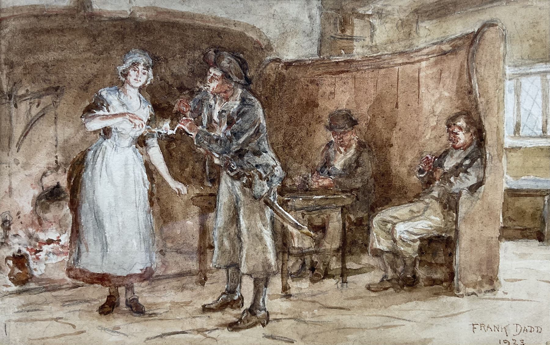 Frank Dadd (British 1851-1929): 'A Friend in Need', watercolour signed and dated 1923, titled on the mount 10cm x 15.5cm