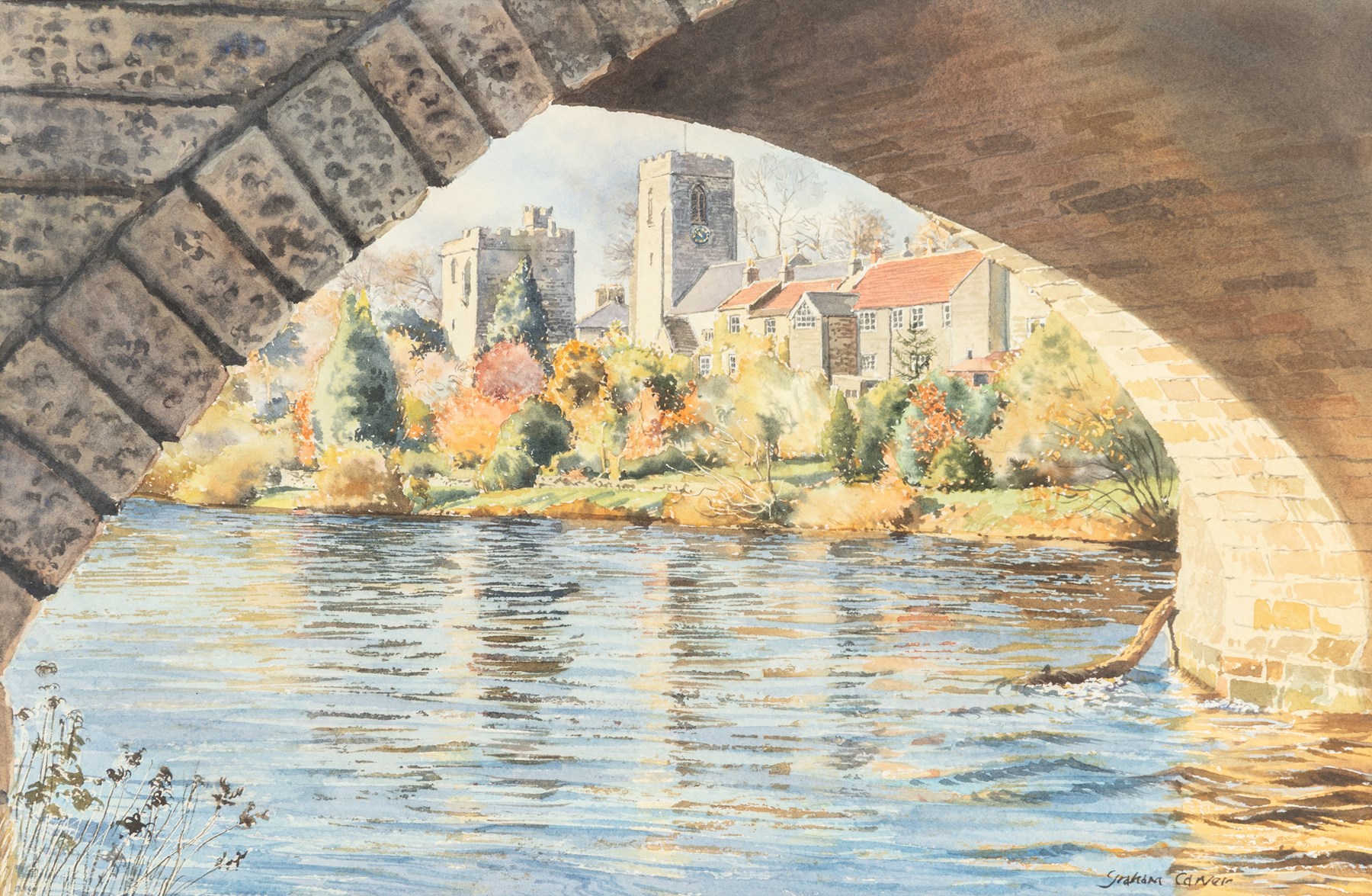 Graham Carver (Yorkshire 20th century): 'River Ure at Tanfield', watercolour signed, titled verso 21cm x 32cm