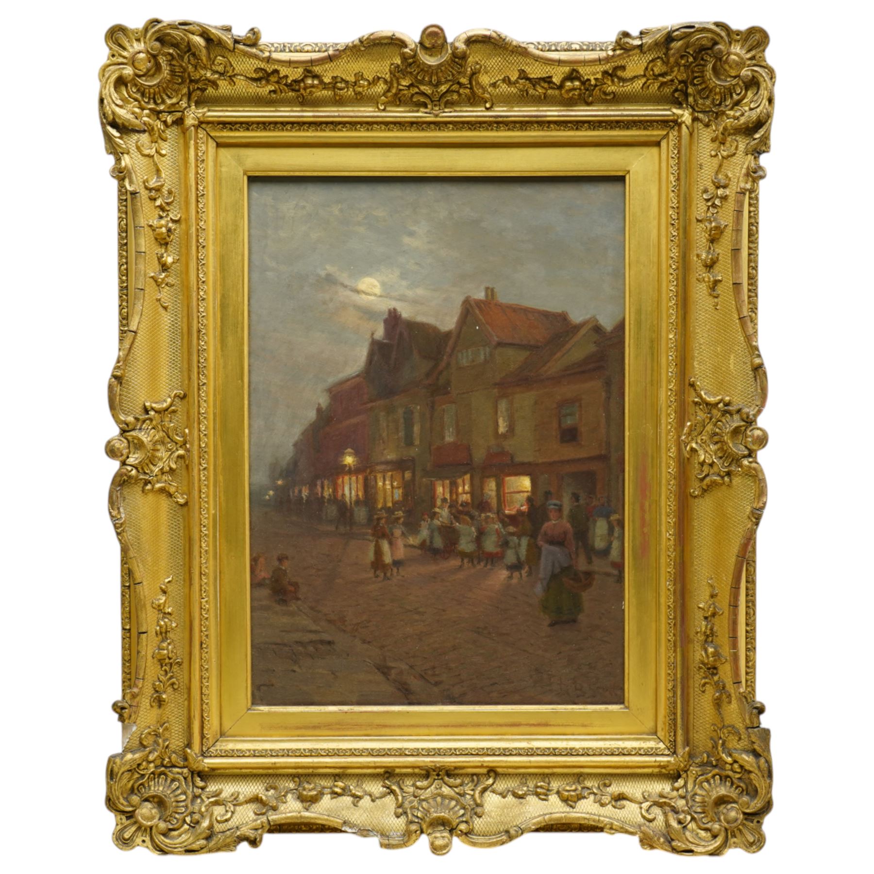 Robert Bagge-Scott (British 1849-1925): 'Twas a Summer Evening and in Ber Street' - Norwich, oil on board signed, inscribed on labels verso 35cm x 25cm