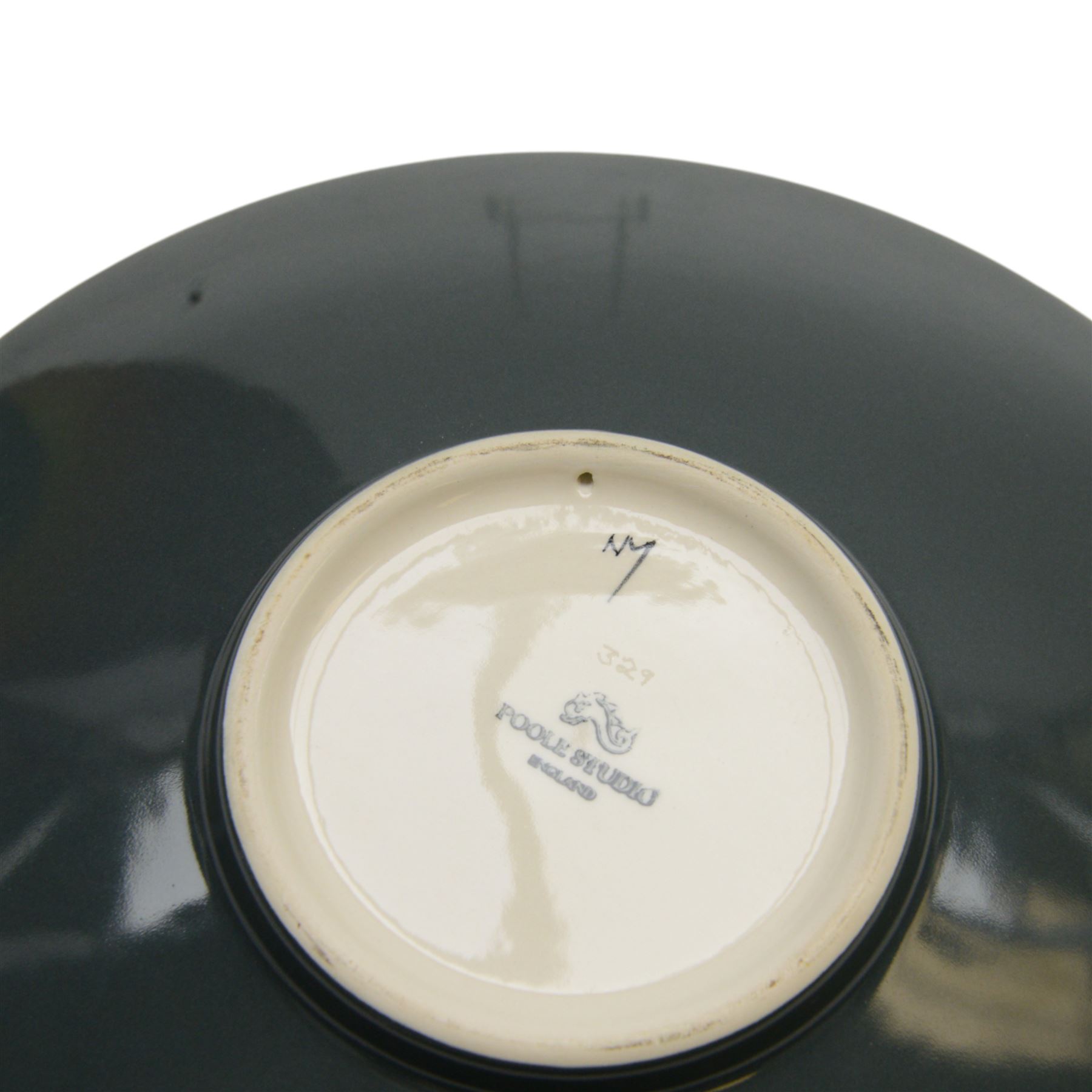 Poole Studio Collection Eclipse charger designed by Alan Clarke, with certificate, together with Poole Spider Orchid charger by Anita Harris, largest D35cm