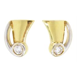 Pair of 18ct white and yellow gold round brilliant cut diamond stud earrings, Sheffield 2016, total diamond weight approx 0.20 carat