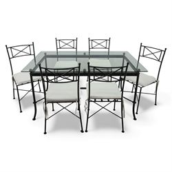 Modern metal and glass conservatory suite, comprising rectangular dining table with clear ...
