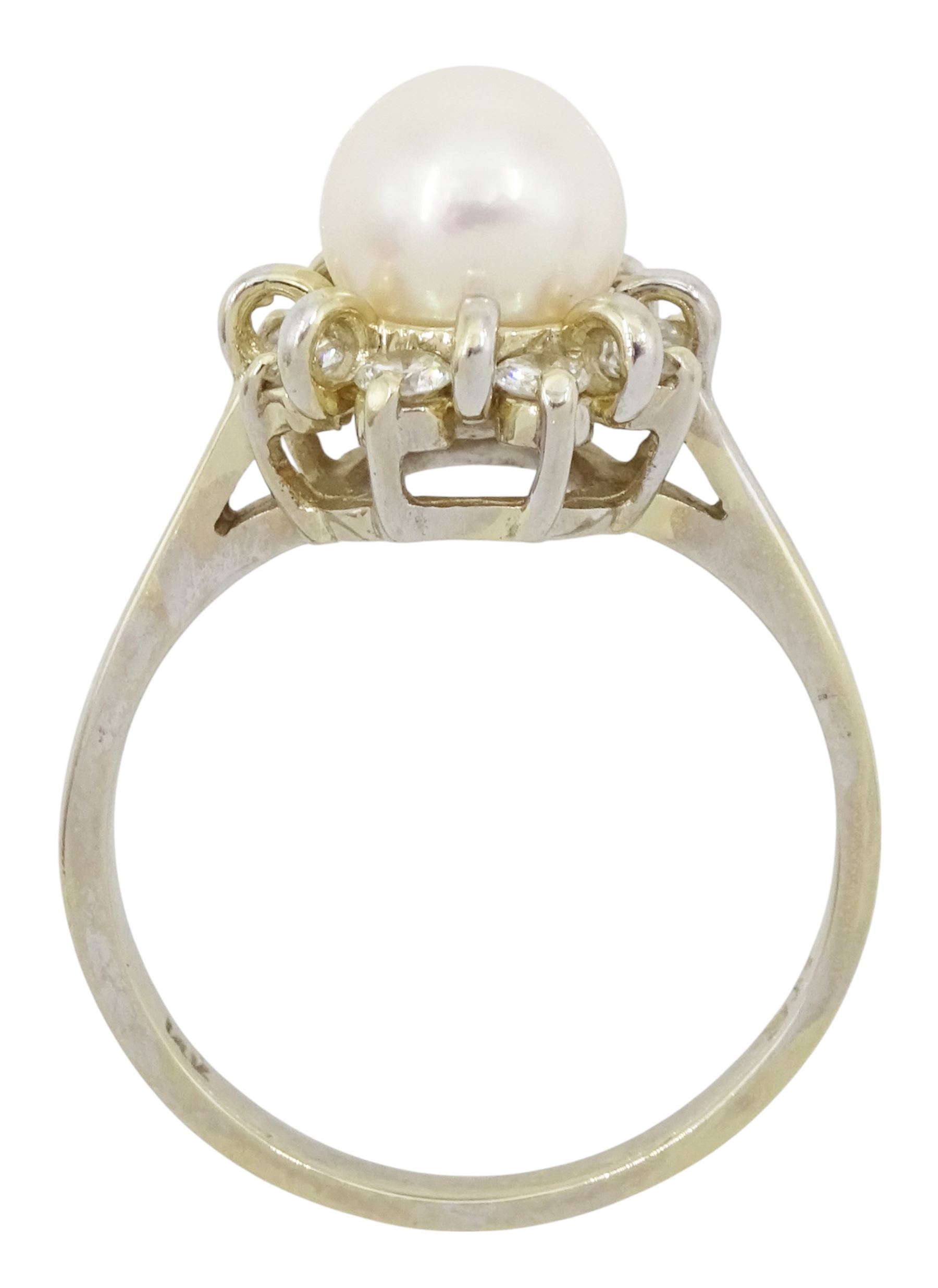 14ct gold cultured pink / white pearl and round brilliant cut diamond cluster ring, stamped, total diamond weight approx 0.40 carat