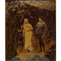  Figures by a Wall Along a Country Path with Sheep, Victorian convex crystoleum by H. Salentiny? Dussledorf dated 1880 and one other depicting Figures in Woodland in gilt frames 23.5cm x 19cm (2)  