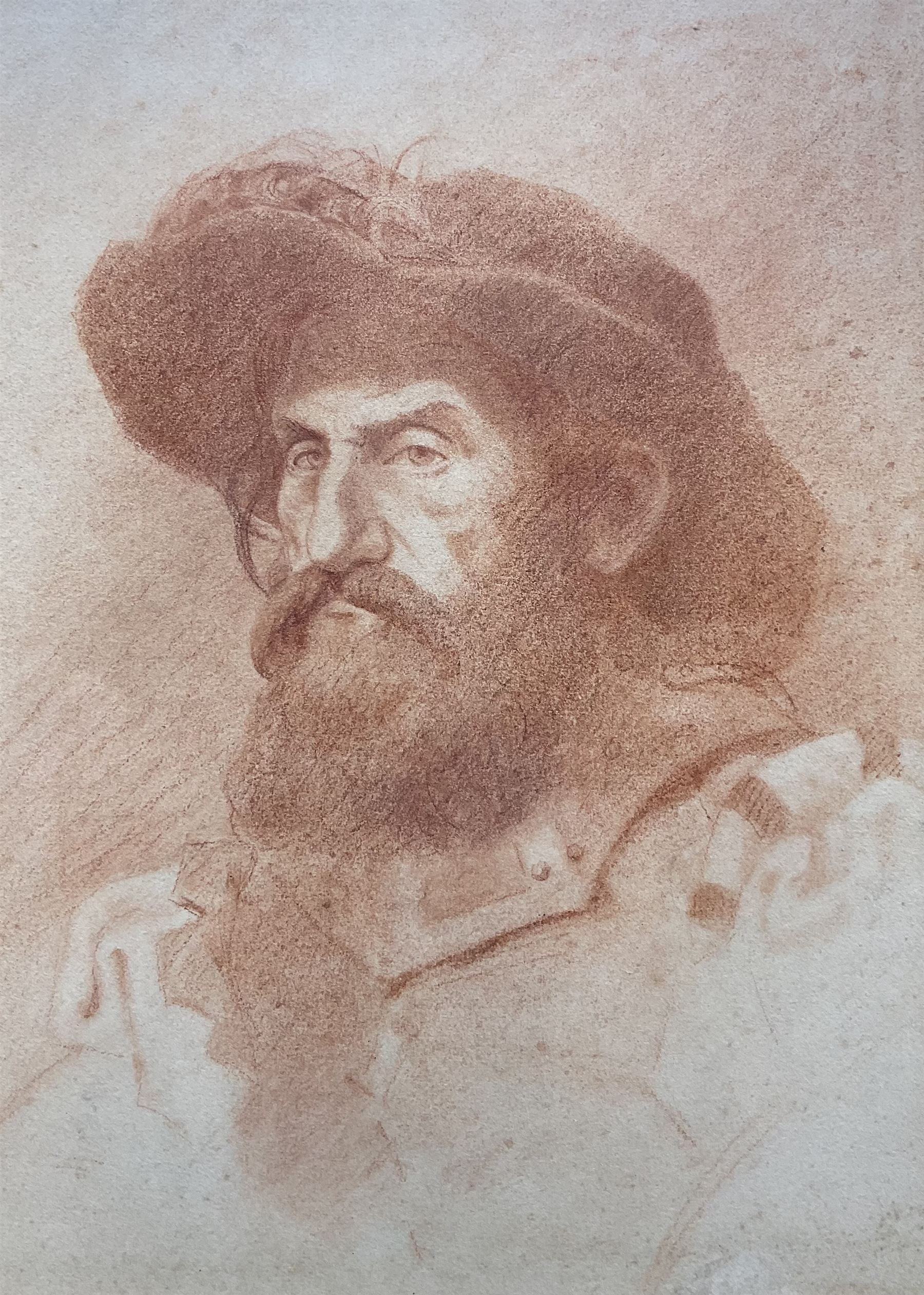 Circle of Frederic Leighton (British 1830-1896): Portrait of a Bearded Gentleman, sanguine chalk unsigned, attributed on mount 31.5cm x 22.5cm 