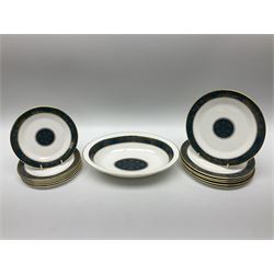 Royal Doulton Carlyle pattern tea and dinner service for six, to include teapot, coffee pot, teacups and saucers, coffee cups and saucers, milk jug, open sucrier, dinner plates, side plates, bowls, soup bowls, to covered dishes etc (64) 