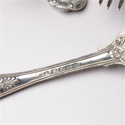 Set of six George IV silver Kings pattern dessert spoons London 1825 Maker Charles Eley  and four 19th century Kings pattern silver dessert forks, various dates