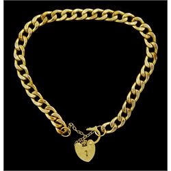 9ct gold curb link chain bracelet, with heart locket clasp, hallmarked