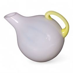Monica Backstrom for Kosta Boda, milk glass decanter with yellow handle, H18cm
