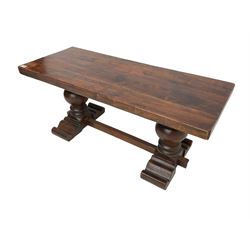 Hardwood rectangular coffee table, twin pedestal base