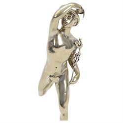 Mercury chrome car mascot upon a stepped circular base, H25cm 