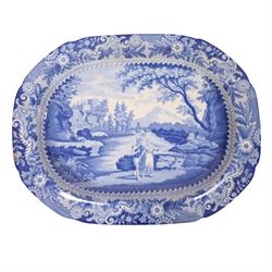 19th Century, Brameld & Co, Castle of Rochefort pattern meat platter, serving dish and three plates, meat platter L49cm, D37cm