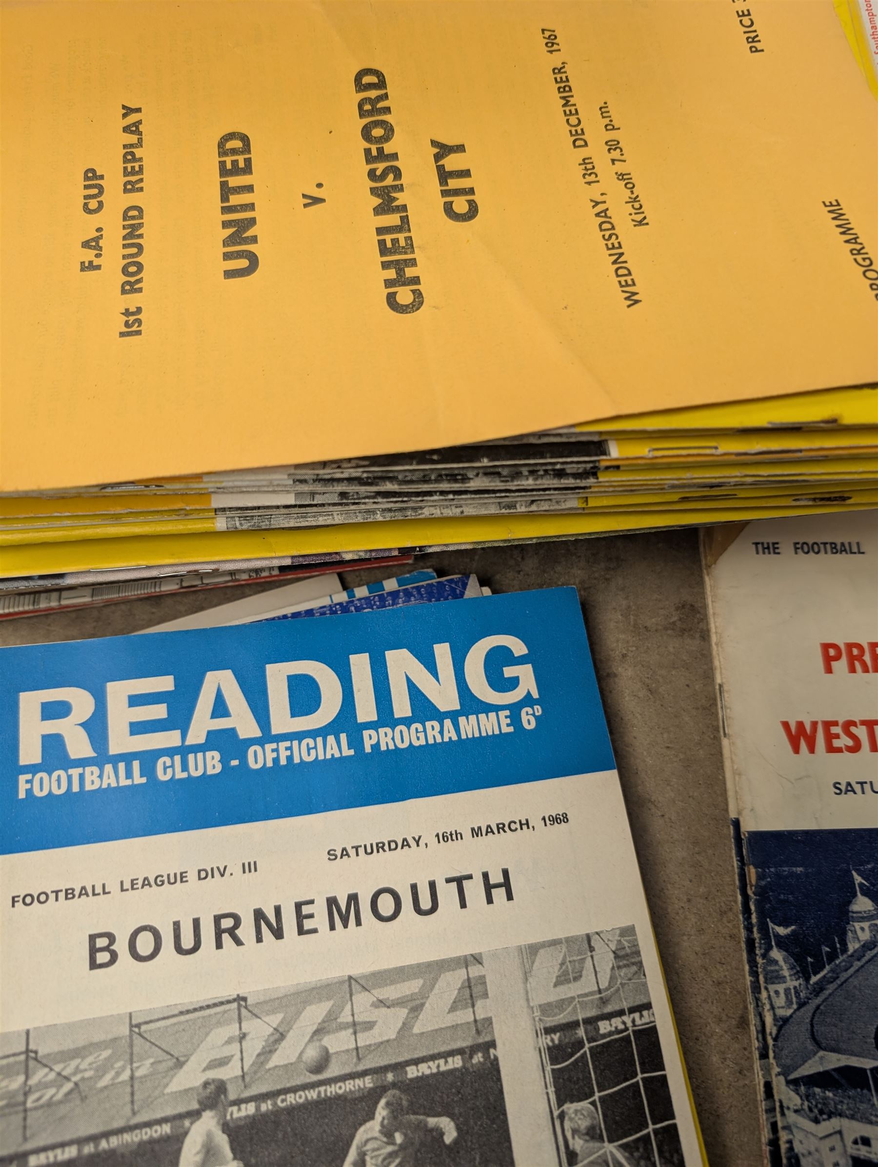 1946 FA Cup Final football programme Derby County vs Charlton Athletic with a ticket stub for the final, together with approximately 170 football programmes from 1950s-1970s, including FA Cup and International examples