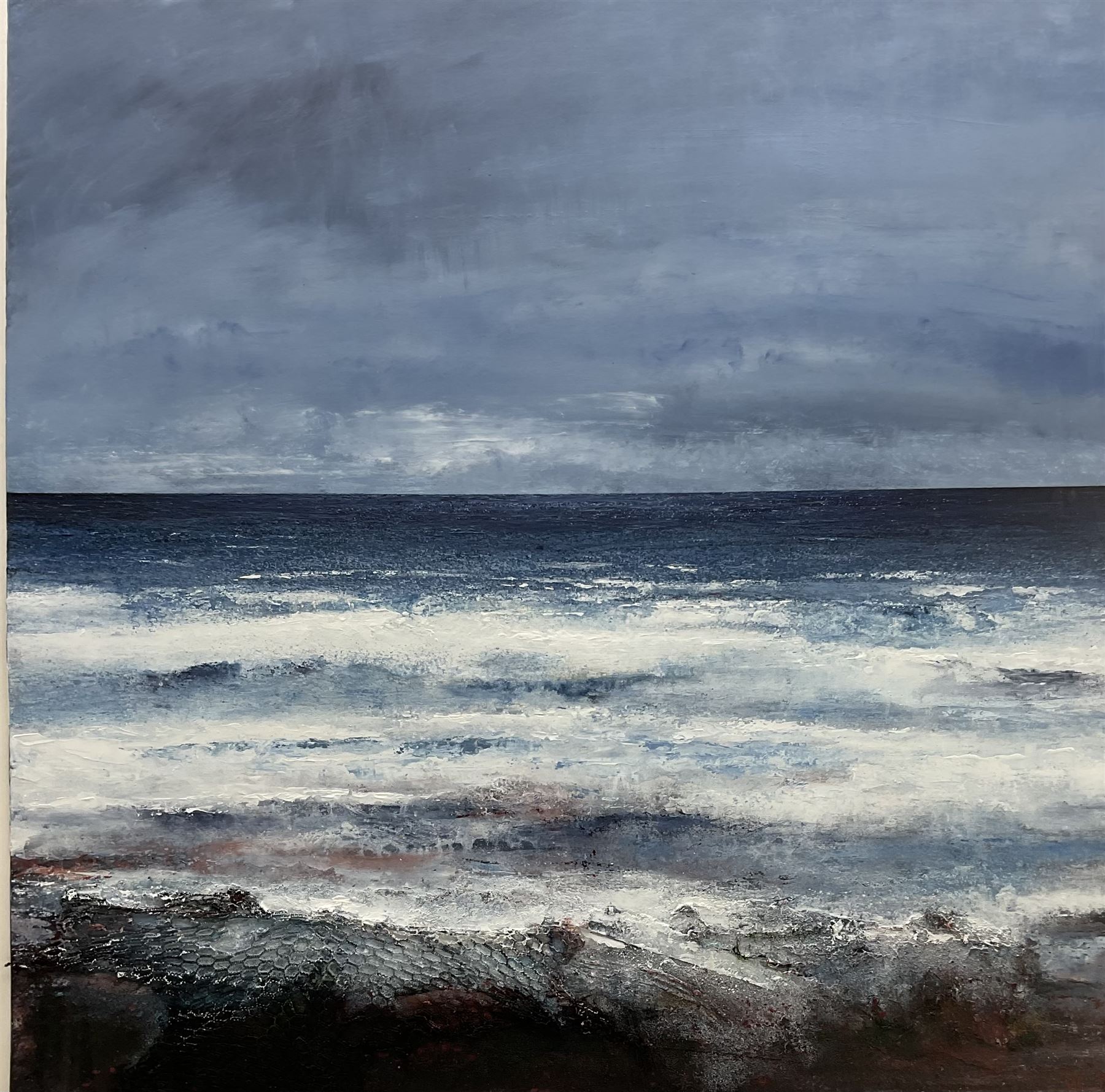 John Thornton (Northern British 1944-): 'Tide on the Turn', mixed media and collage signed twice, titled and signed verso 56cm x 56cm