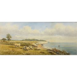 Harold Lawes (British 1865-1940): Sheep Grazing 'On the Coast of Devon', watercolour signe...