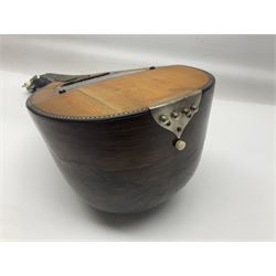 French mandolin with segmented lute back and mother-of-pearl inlaid spruce top; bears label for 'Jerome Thibouville-Lamy & Cie Paris L60cm; and another unmarked flat-back mandolin; both for completion (2)