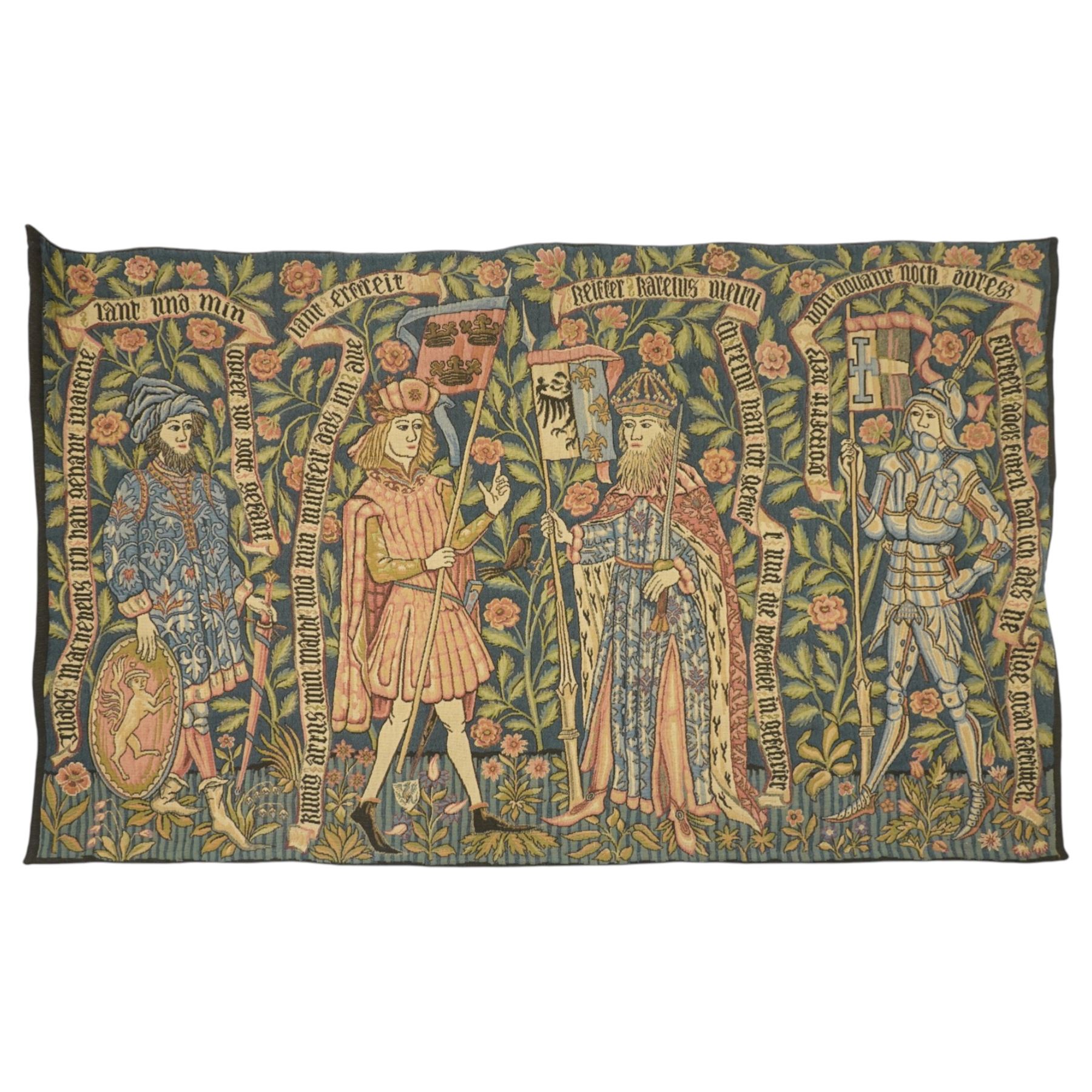 French 20th century Louvieres tapestry, 'Les Chevaliers' or 'The Knights', after a 15th century example,  130cm x 205cm