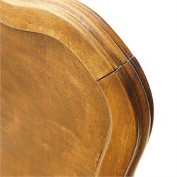 Mid-20th century French walnut small double 4' 2'' bedstead, shaped and moulded headboard with shell and curl acanthus leaf carved pediment with extending flower heads, quarter-matched veneers decorated with applied mouldings and cast gilt metal ribbon tie 