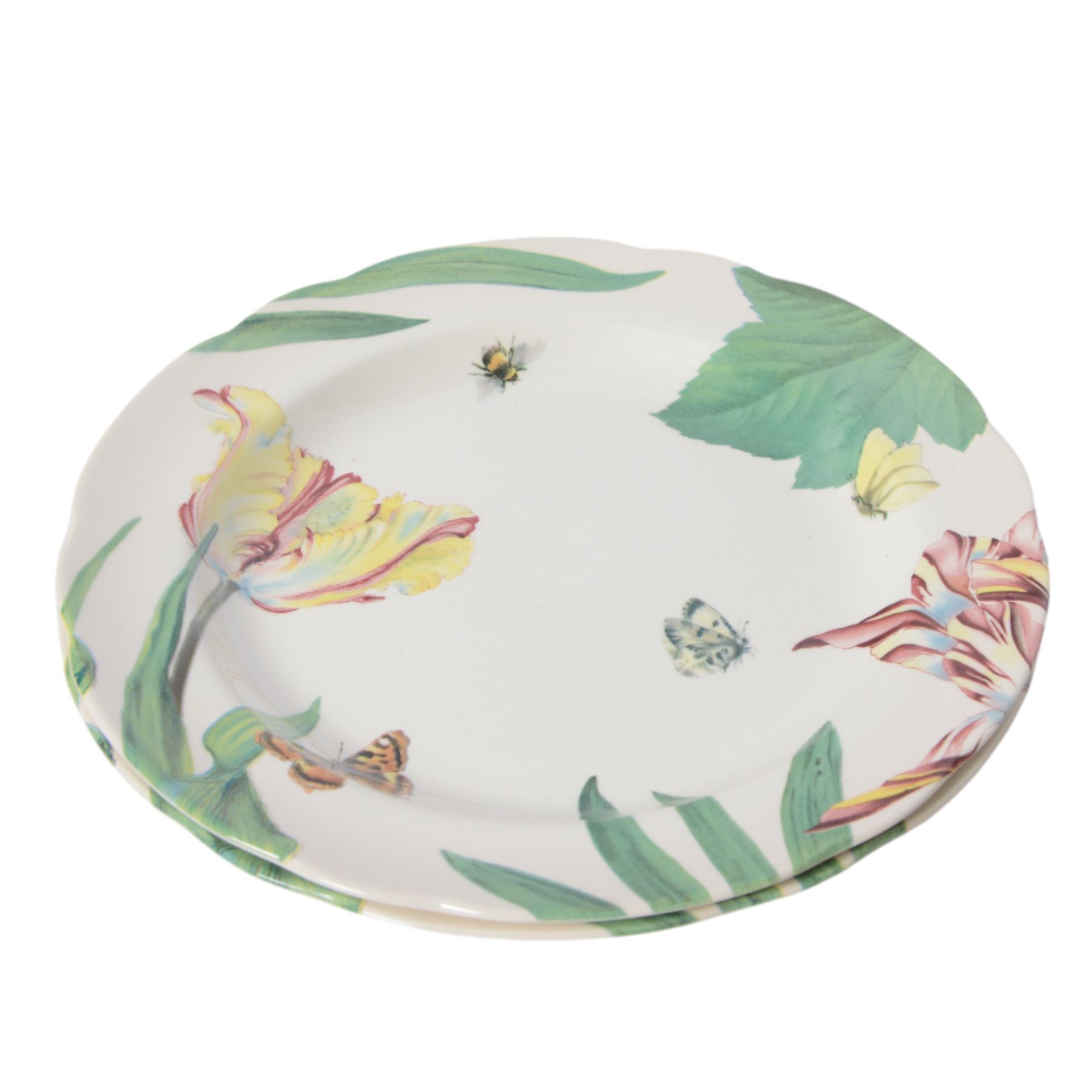 Modern Spode dinner service for twelve plates settings, decorated in the Floral Haven pattern, comprising large plates, smaller plates, dishes, side plates, and pair of serving bowls, largest plates D32cm