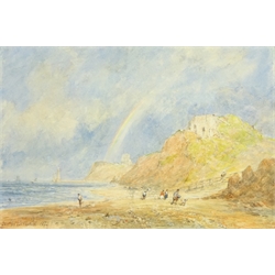  George Weatherill (British 1810-1890): Rainbow over Whitby and Figures on Upgang Beach, watercolour signed and dated 1872, 12.5cm x 19cm  