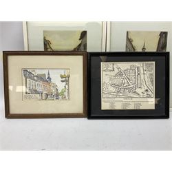 French School (20th century): 'Dinan' France, pair colour etchings signed in pencil and titled together with three further etchings and two pictures relating to Cupar Fife max 20cm x 14cm (8)