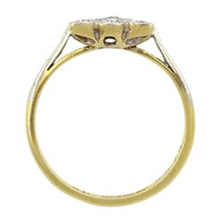 Early-mid 20th century 18ct gold milgrain set diamond square cluster ring, stamped, total diamond weight approx 0.45 carat