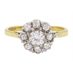 18ct gold old cut diamond cluster ring, London 1965, total diamond weight approx 0.40 carat