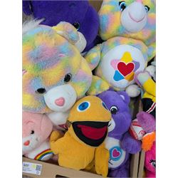 Vintage toys, including Russ Troll Doll and Furby, together with a collection of Care Bears, two Pop Art elephants and similar soft toys