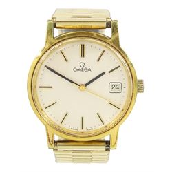 Omega gentleman's gold-plated and stainless steel manual wind wristwatch, Ref. 136.0104, Cal. 1030, silvered dial with baton hour markers and date aperture, on expanding gilt strap, boxed