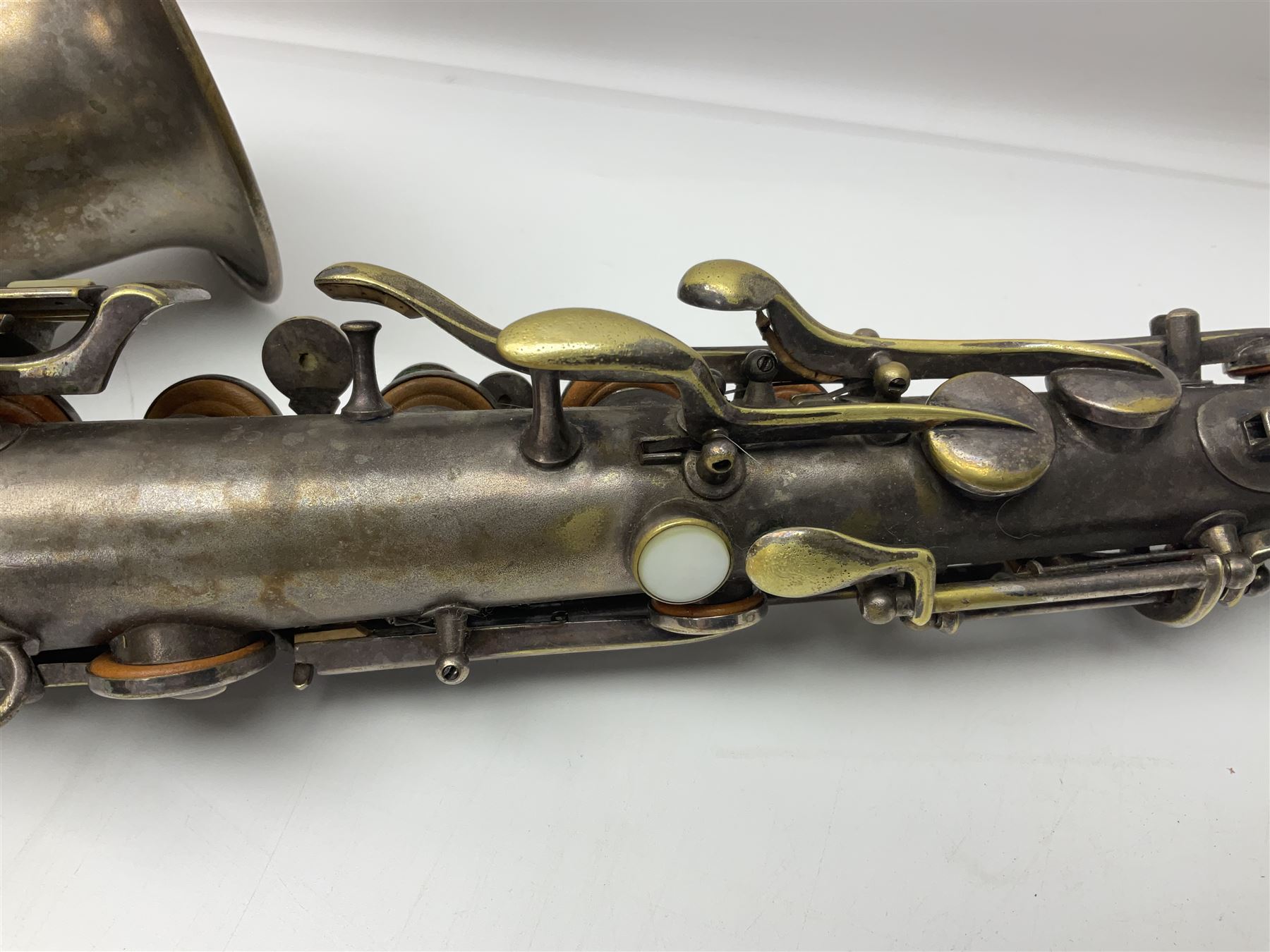 Early 20th century Elkhart Pan American C-Melody saxophone, Patd. Sept.14 1915, no.1153489, serial no.P27678; in fitted hard carrying case with crook