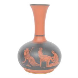 Bishops Waltham vase, of squat baluster form with elongated fluted rim, decorated with classical figures and Greek key banding, H21cm