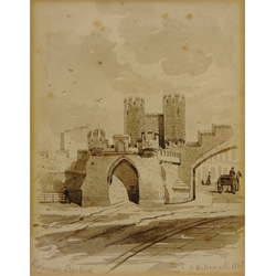  'Walmgate Bar York', monochrome watercolour signed, titled and dated 1882 by Henry Waterworth (British 1838-1886) 14cm x 11cm  