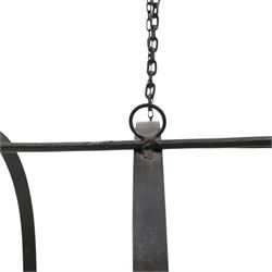 Wrought iron Kitchen hanging pot rack  L80cm and a brass milk pail 