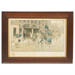 Cecil Aldin (British 1870-1935): 'Mated - a Game of Chess' 'Revoked - a Game of Cards' 'The Bull Inn' and 'Hunt at Breakfast', set of five chromolithographs, one signed max 42cm x 62cm (5)