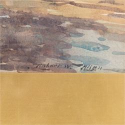 Robert Weir Allan (Scottish 1852-1942): 'Dunure Harbour' looking to Arran, watercolour signed, titled verso 33cm x 49cm 