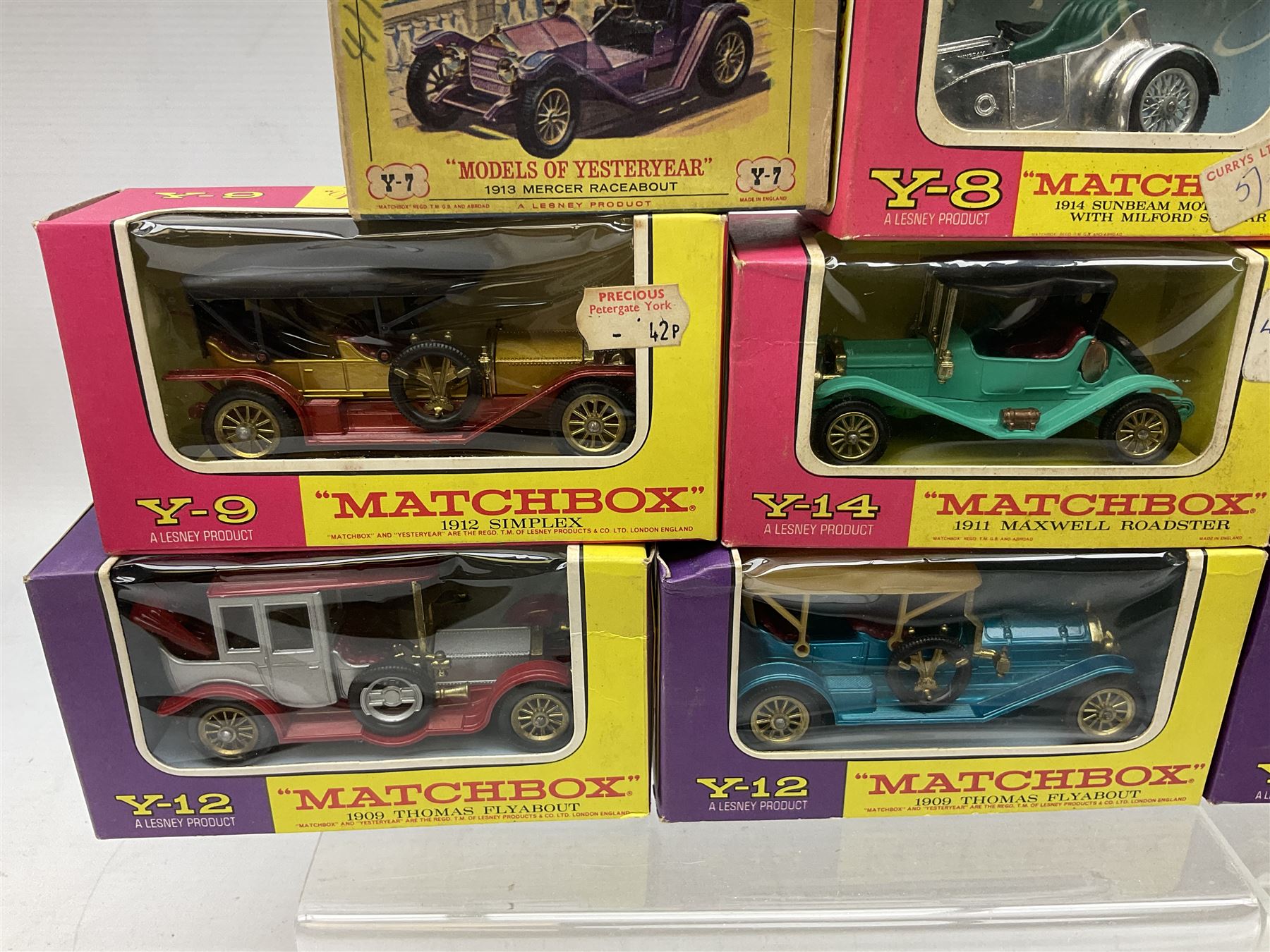 Matchbox Models of Yesteryear - two early models Y7-2 and Y12-1; and eighteen other models Y1-2, Y2-2, Y2-3, two x Y3-2, Y4-3, Y5-3, Y6-3, Y8-2, Y8-3, Y9-2, Y10-3, Y11-2, two x Y12-2, Y13-2, Y14-2 and Y16-2; all boxed (20)
